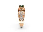 Pave Engagement Ring Setting for Fancy Green Cushion Cut Center with Curved Accent Rows, Openwork and Prong Head in Rose Gold