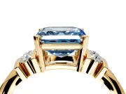 Solitaire Engagement Ring Setting for Fancy Blue Asscher Cut Center with Grooved Bar Accent Band and Prong Head in Yellow Gold