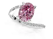 Solitaire Engagement Ring Setting for Fancy Pink Oval Center with Pave Bypass Swirl Band and Prong Head in Platinum