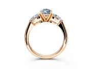 3 Stone Engagement Ring Setting for Fancy Blue Pear-Shaped Center with Large Pear-Shaped Accents and Prong Head in Rose Gold