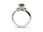 3 Stone Engagement Ring Setting for Fancy Green Round Cut Center with Wide Plain Band and Prong Head in White Gold