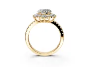 Floral Halo Engagement Ring Setting for Heart-Shaped Center with Pave Accents and Prong Head in Yellow Gold