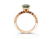 Solitaire Engagement Ring Setting for Fancy Green Princess Cut Center with Bezel-Dot Beaded Band and Prong Head in Rose Gold