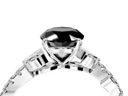 Leaf Motif Engagement Ring Setting for Fancy Black Oval Center with Pave Band and Prong Head in Platinum