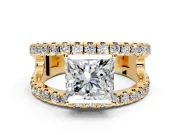 Solitaire Engagement Ring Setting for Princess Cut Center with Wide-Open Split Shank and Prong Head in Yellow Gold