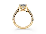 Solitaire Engagement Ring Setting for Princess Cut Center with Multi-Row Accents and Prong Head in Yellow Gold