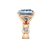 Solitaire Engagement Ring Setting for Fancy Blue Princess Cut Center with Beaded Bezel Station Band and Prong Head in Rose Gold