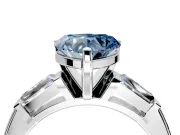 3 Stone Engagement Ring Setting for Fancy Blue Heart-Shaped Center with Tapered Baguettes, Plain Band and Prong Head in White Gold