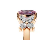 Floral Engagement Ring Setting for Fancy Pink Emerald Cut Center with Marquise Cluster Shoulders and Prong Head in Rose Gold