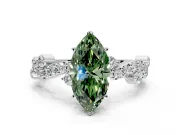 Solitaire Engagement Ring Setting for Fancy Green Marquise Center with Bar-Station Pave Twist and Prong Head in Sterling Silver