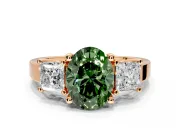 3 Stone Engagement Ring Setting for Fancy Green Oval Center with Matching Side Accents and Prong Head in Rose Gold