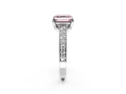 Solitaire Engagement Ring Setting for Fancy Pink Asscher Cut Center with Milgrain-Framed Pave Band and Prong Head in Platinum