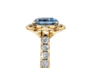 Floral Engagement Ring Setting for Fancy Blue Asscher Cut Center with Pave Band and Floral Prong Head in Yellow Gold