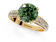 Solitaire Engagement Ring Setting for Fancy Green Round Cut Center with Multi-Row Pave Accents and Basket Head in Yellow Gold