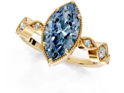 Vintage Station Engagement Ring Setting for Fancy Blue Marquise Center with Accents and Prong Head in Yellow Gold