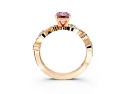 Solitaire Engagement Ring Setting for Fancy Pink Emerald Cut Center with Bar-Station Pave Twist and Prong Head in Rose Gold