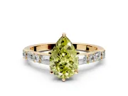 Baguette Engagement Ring Setting for Fancy Yellow Pear-Shaped Center with Alternating Bar-Set Band and Prong Head in Yellow Gold