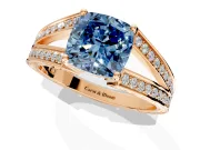 Split Shank Engagement Ring Setting for Fancy Blue Cushion Cut Center with Pave Split Shank and Prong Head in Rose Gold