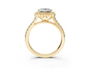 Milgrain Floral Halo Engagement Ring Setting for Princess Cut Center with Pave Band and Prong Head in Yellow Gold