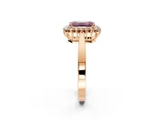 Starburst Halo Engagement Ring Setting for Fancy Pink Emerald Cut Center with Flat Cathedral Band and Prong Head in Rose Gold