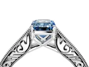 Solitaire Engagement Ring Setting for Fancy Blue Emerald Cut Center with Engraved Pave Band and Prong Head in Platinum