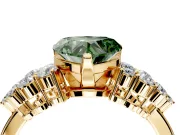 Cluster Engagement Ring Setting for Fancy Green Heart-Shaped Center with 2-Row Shoulder Clusters and Prong Head in Yellow Gold