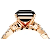 Leaf Motif Engagement Ring Setting for Fancy Black Asscher Cut Center with Pave Band and Prong Head in Rose Gold