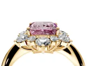 Small-Accent Cluster Halo Engagement Ring Setting for Fancy Pink Princess Cut Center with Plain Band and Prong Head in Yellow Gold