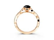 Solitaire Engagement Ring Setting for Fancy Black Pear-Shaped Center with Twisted Pave Split Shank and Prong Head in Rose Gold