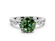 Solitaire Engagement Ring Setting for Fancy Green Round Cut Center with Beaded Bezel Station Band and Prong Head in Sterling Silver