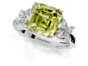 Floral Engagement Ring Setting for Fancy Yellow Asscher Cut Center with Marquise Cluster Shoulders and Prong Head in Platinum