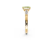 3 Stone Engagement Ring Setting for Fancy Yellow Radiant Cut Center with Channel Baguette Accents and Prong Head in Yellow Gold
