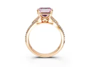 Solitaire Engagement Ring Setting for Fancy Pink Asscher Cut Center with Pave Rail Split Shank and Prong Head in Rose Gold
