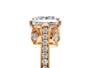 Cathedral Engagement Ring Setting for Princess Cut Center with Antique-Style Pave Band and Prong Head in Rose Gold