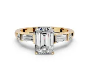 Bar-Set Engagement Ring Setting for Emerald Cut Center with Tapered Baguette Accents and Prong Head in Yellow Gold
