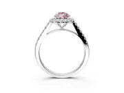 Halo Engagement Ring Setting for Fancy Pink Pear-Shaped Center with Narrowing Pave Band and Prong Head in Platinum