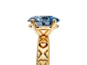 Solitaire Engagement Ring Setting for Fancy Blue Oval Center with XO Engraved Band and Prong Head in Yellow Gold