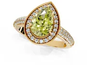 Milgrain Halo Engagement Ring Setting for Fancy Yellow Pear-Shaped Center with Three-Sided Pave Band and Prong Head in Yellow Gold