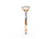 Baguette Engagement Ring Setting for Radiant Cut Center with Alternating Bar-Set Band and Prong Head in Rose Gold