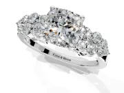 Cluster Engagement Ring Setting for Cushion Cut Center with 2-Row Shoulder Clusters and Prong Head in Platinum