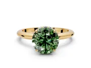 Hidden Halo Engagement Ring Setting for Fancy Green Round Cut Center with Plain Rounded Band and Prong Head in Yellow Gold