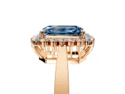 Starburst Halo Engagement Ring Setting for Fancy Blue Emerald Cut Center with Flat Cathedral Band and Prong Head in Rose Gold