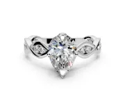 Solitaire Engagement Ring Setting for Pear-Shaped Center with Accented Twist Band and Leaf Prong Head in Sterling Silver