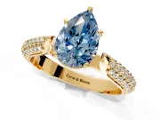 Solitaire Engagement Ring Setting for Fancy Blue Pear-Shaped Center with Multi-Row Accents and Prong Head in Yellow Gold