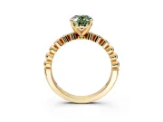 Solitaire Engagement Ring Setting for Fancy Green Oval Center with Bezel-Dot Beaded Band and Prong Head in Yellow Gold