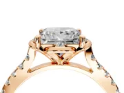 Floral Engagement Ring Setting for Princess Cut Center with Pave Band and Floral Prong Head in Rose Gold