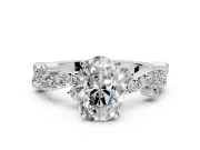 Solitaire Engagement Ring Setting for Oval Center with Bar-Station Pave Twist and Prong Head in Sterling Silver