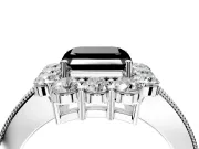 Halo Engagement Ring Setting for Fancy Black Asscher Cut Center with Milgrain Channel Band and Prong Head in White Gold