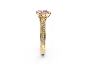 Solitaire Engagement Ring Setting for Fancy Pink Pear-Shaped Center with Pave Rail Split Shank and Prong Head in Yellow Gold