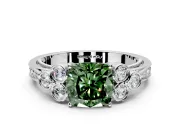 Cluster Engagement Ring Setting for Fancy Green Cushion Cut Center with Bezel Accent Clusters and Prong Head in White Gold